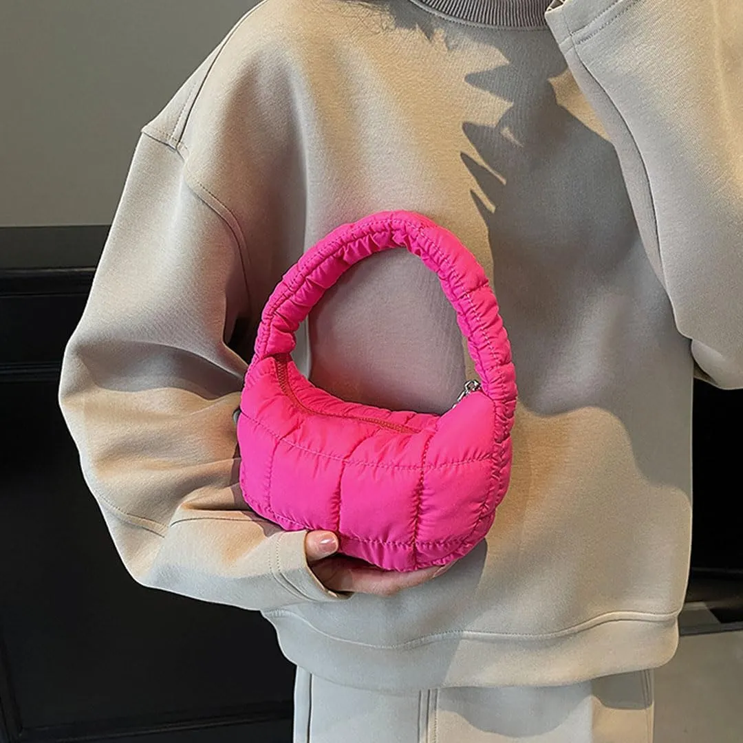Mini Puffer Bag for Women Quilted Carryall Bag Crescent Wristlet Handbag Puffy Purse Bubble Bag Lightweight Puff Bag