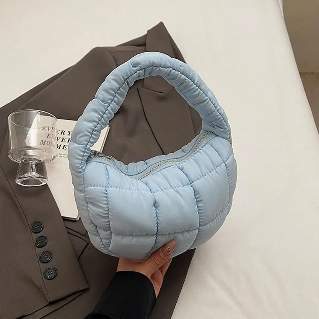 Mini Puffer Bag for Women Quilted Carryall Bag Crescent Wristlet Handbag Puffy Purse Bubble Bag Lightweight Puff Bag