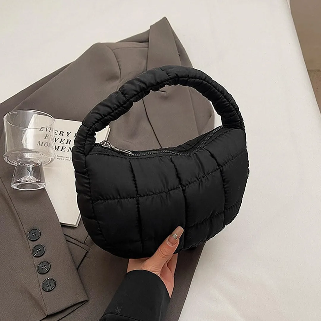 Mini Puffer Bag for Women Quilted Carryall Bag Crescent Wristlet Handbag Puffy Purse Bubble Bag Lightweight Puff Bag