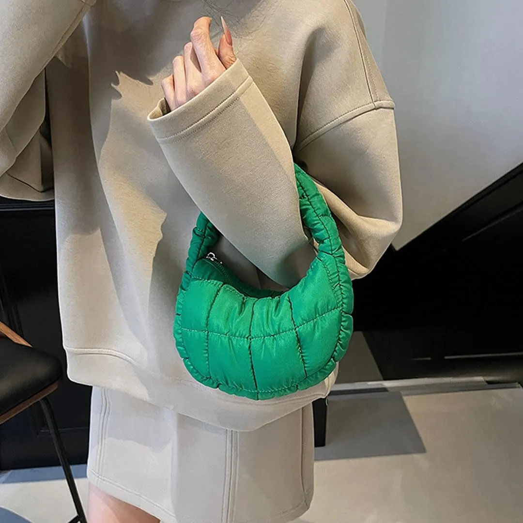 Mini Puffer Bag for Women Quilted Carryall Bag Crescent Wristlet Handbag Puffy Purse Bubble Bag Lightweight Puff Bag