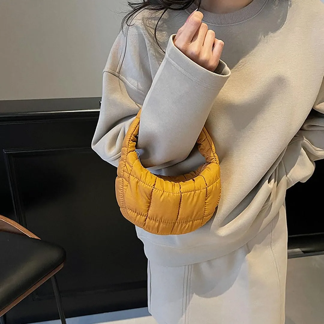 Mini Puffer Bag for Women Quilted Carryall Bag Crescent Wristlet Handbag Puffy Purse Bubble Bag Lightweight Puff Bag