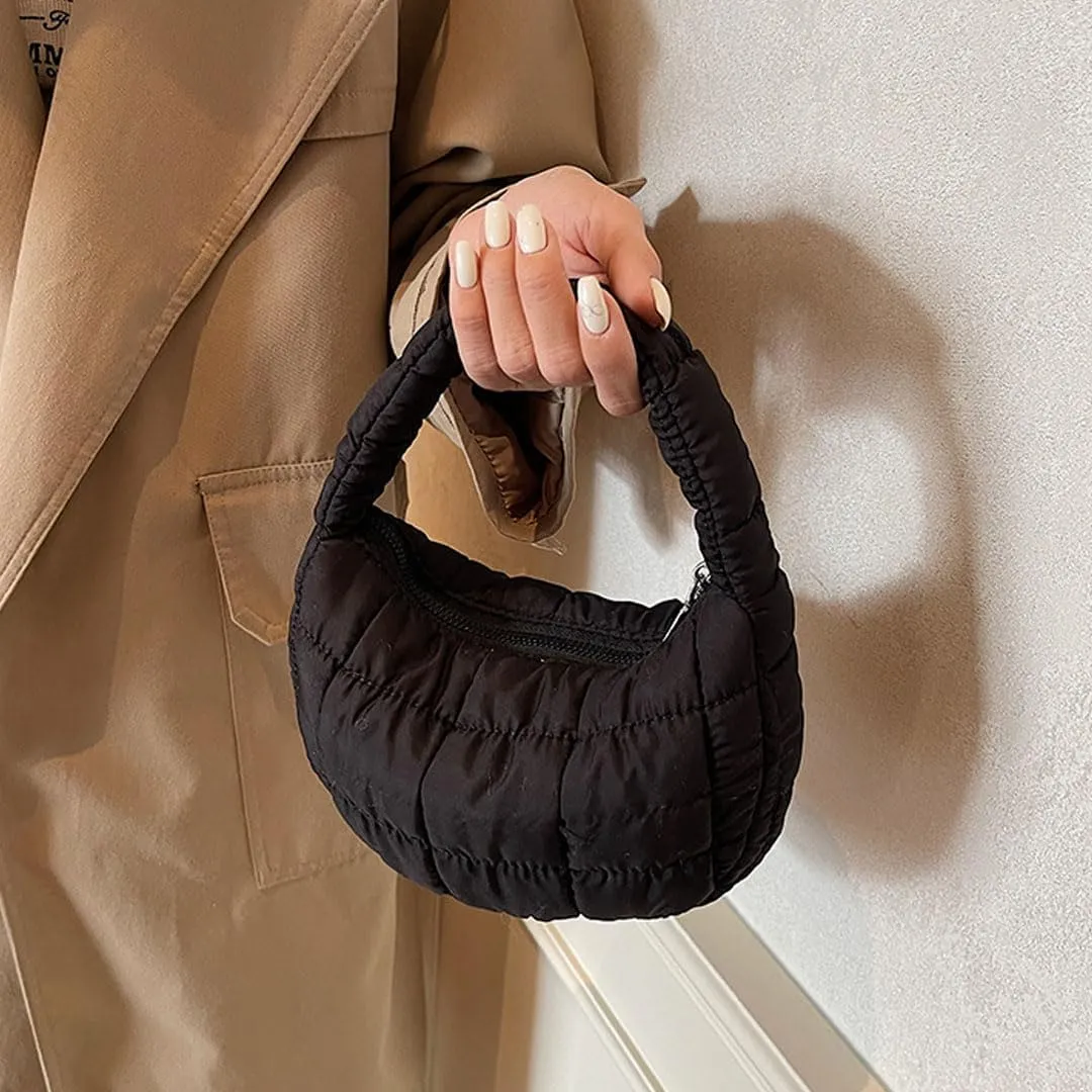 Mini Puffer Bag for Women Quilted Carryall Bag Crescent Wristlet Handbag Puffy Purse Bubble Bag Lightweight Puff Bag