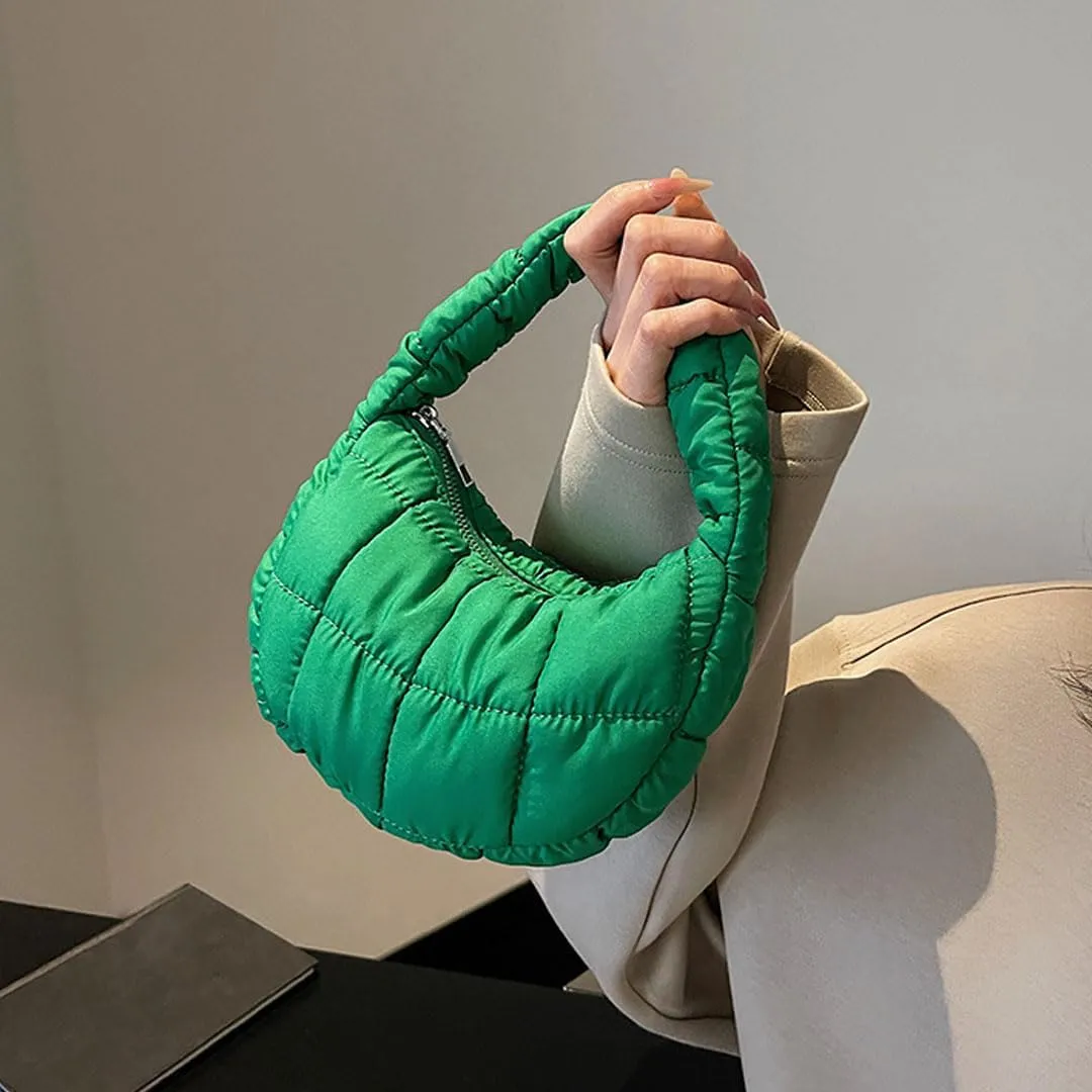 Mini Puffer Bag for Women Quilted Carryall Bag Crescent Wristlet Handbag Puffy Purse Bubble Bag Lightweight Puff Bag