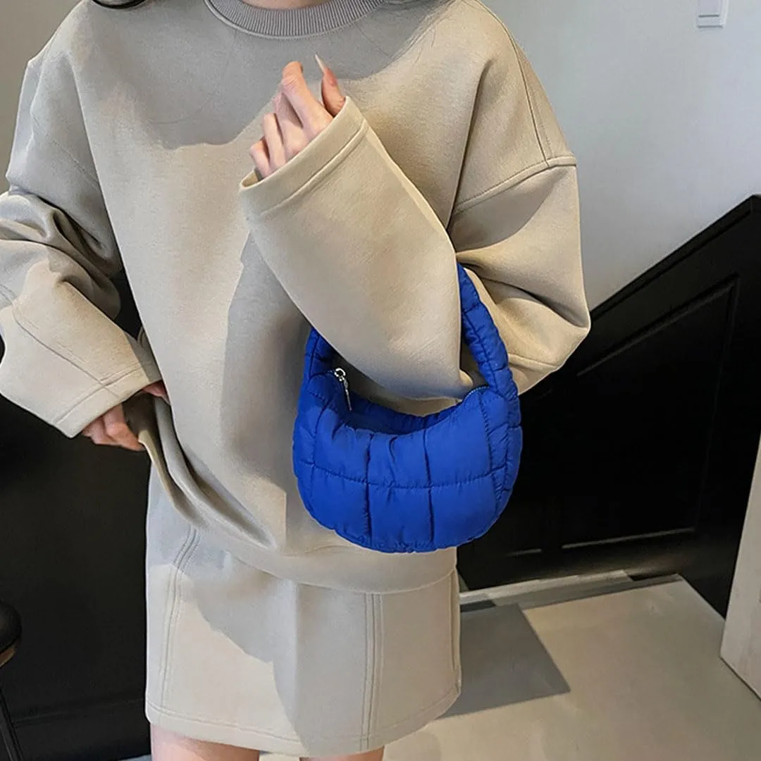 Mini Puffer Bag for Women Quilted Carryall Bag Crescent Wristlet Handbag Puffy Purse Bubble Bag Lightweight Puff Bag