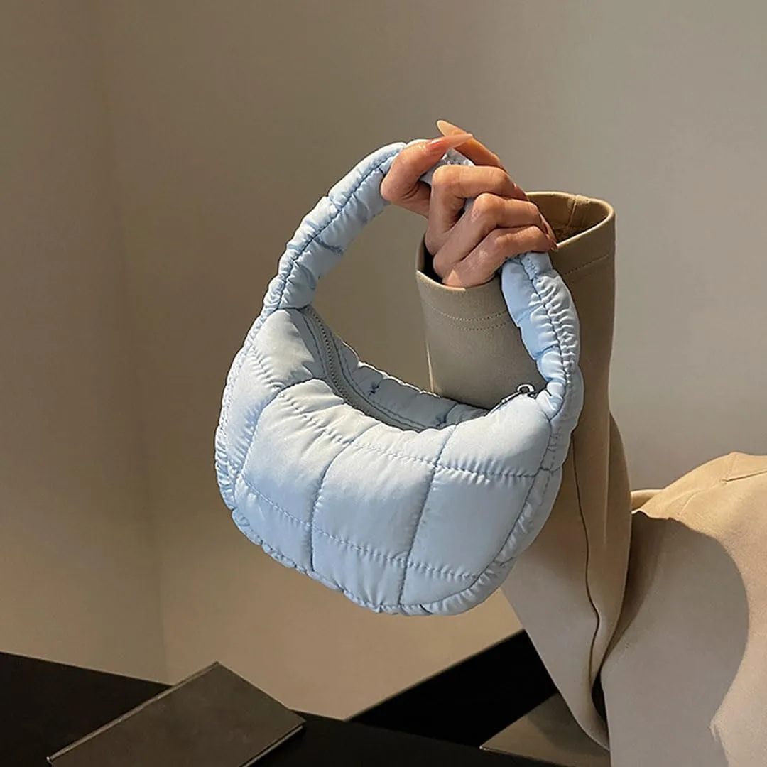 Mini Puffer Bag for Women Quilted Carryall Bag Crescent Wristlet Handbag Puffy Purse Bubble Bag Lightweight Puff Bag