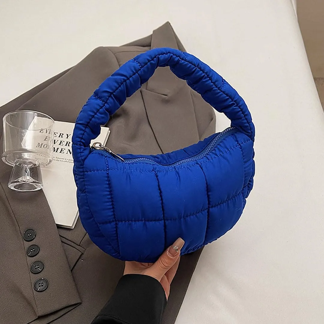 Mini Puffer Bag for Women Quilted Carryall Bag Crescent Wristlet Handbag Puffy Purse Bubble Bag Lightweight Puff Bag