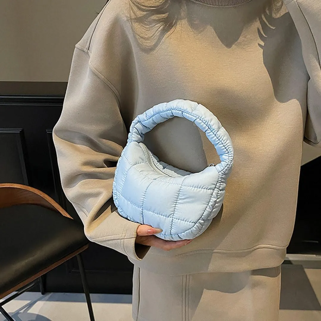 Mini Puffer Bag for Women Quilted Carryall Bag Crescent Wristlet Handbag Puffy Purse Bubble Bag Lightweight Puff Bag