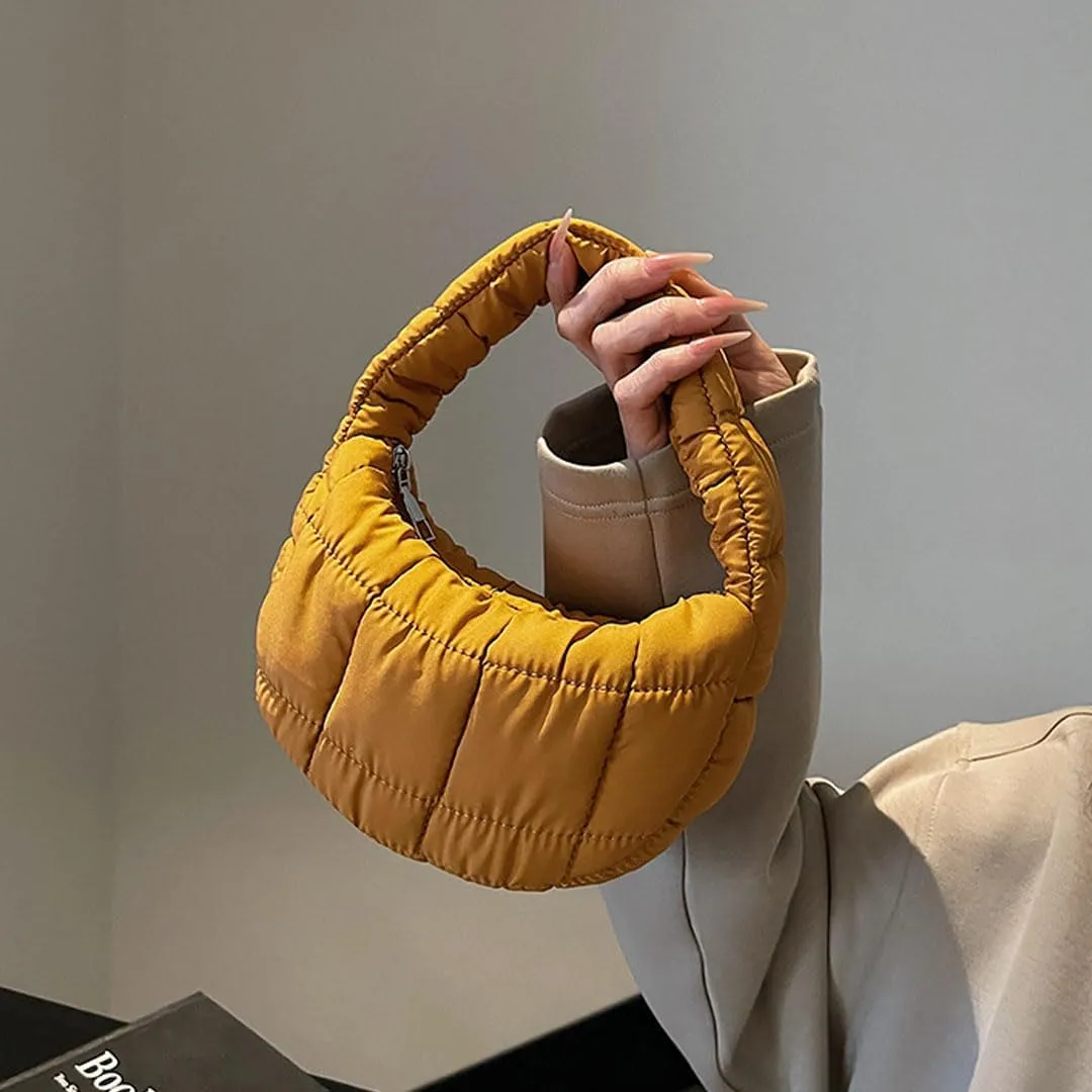 Mini Puffer Bag for Women Quilted Carryall Bag Crescent Wristlet Handbag Puffy Purse Bubble Bag Lightweight Puff Bag