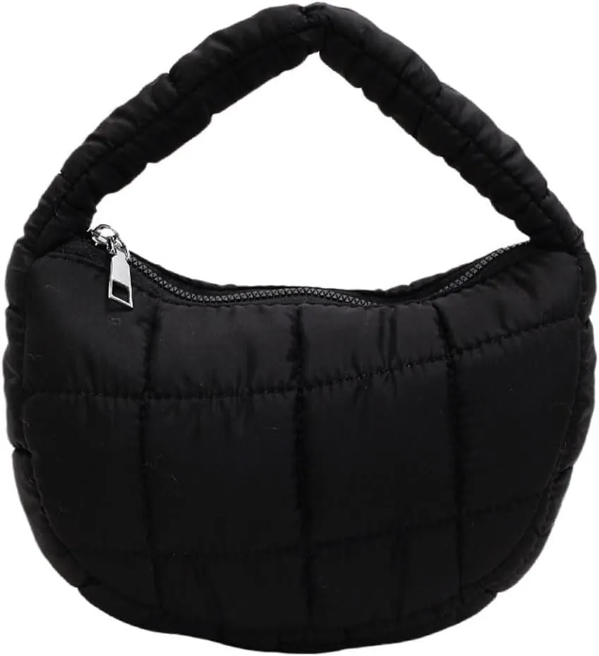 Mini Puffer Bag for Women Quilted Carryall Bag Crescent Wristlet Handbag Puffy Purse Bubble Bag Lightweight Puff Bag