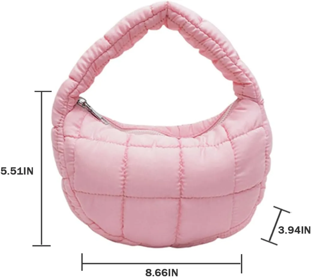 Mini Puffer Bag for Women Quilted Carryall Bag Crescent Wristlet Handbag Puffy Purse Bubble Bag Lightweight Puff Bag