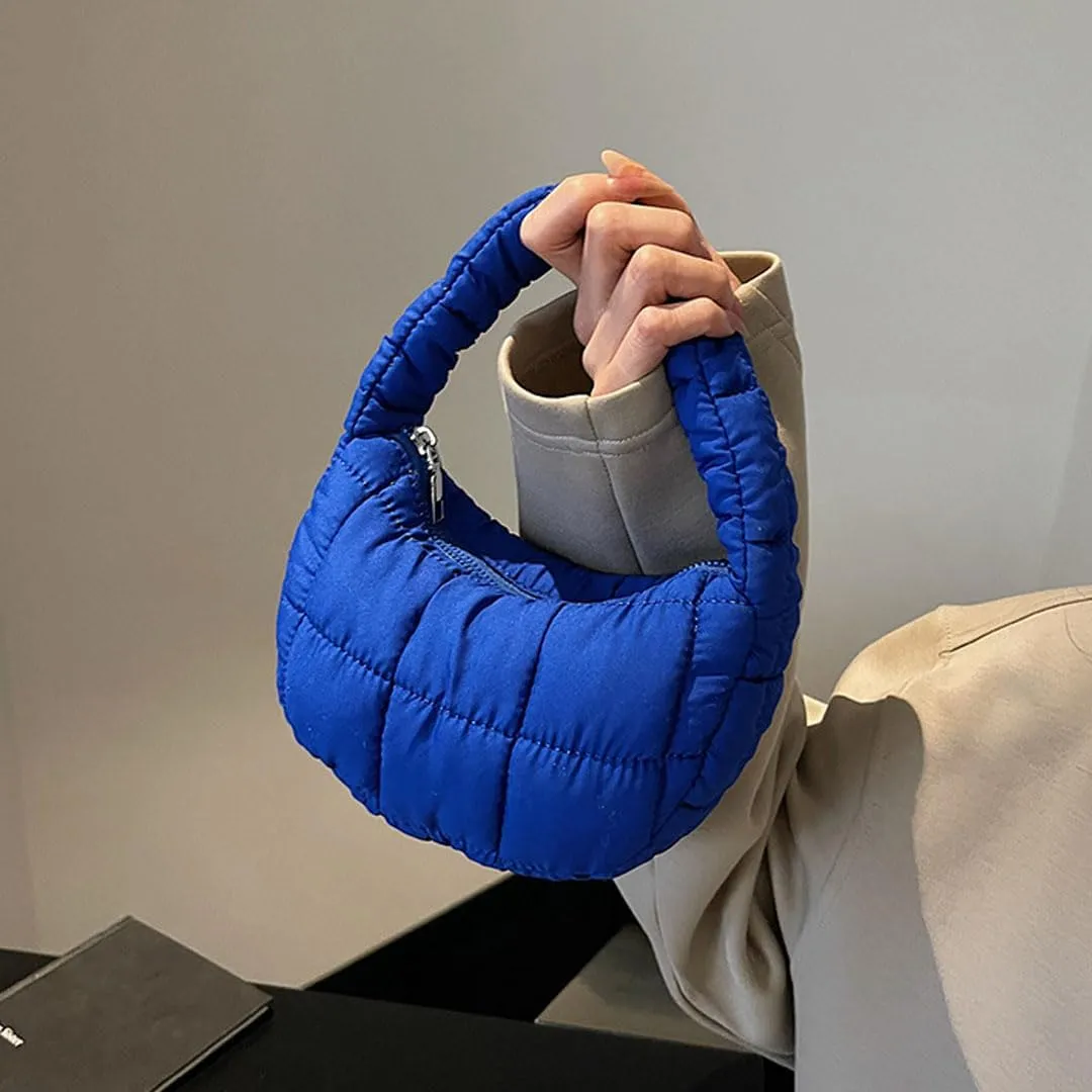 Mini Puffer Bag for Women Quilted Carryall Bag Crescent Wristlet Handbag Puffy Purse Bubble Bag Lightweight Puff Bag