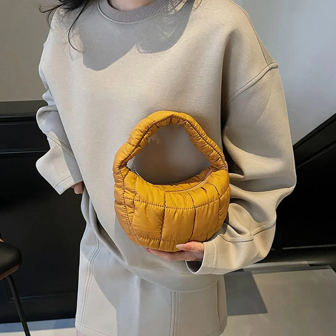 Mini Puffer Bag for Women Quilted Carryall Bag Crescent Wristlet Handbag Puffy Purse Bubble Bag Lightweight Puff Bag