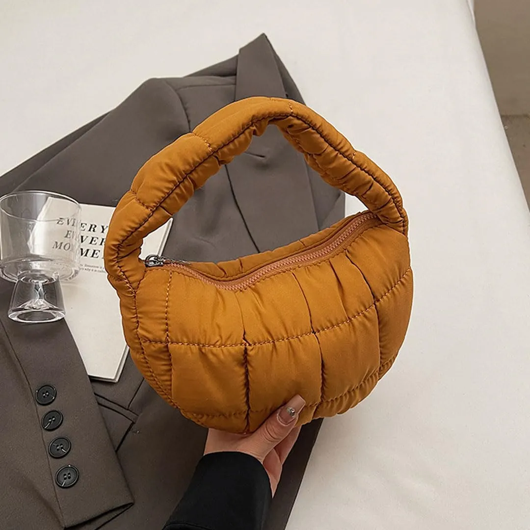 Mini Puffer Bag for Women Quilted Carryall Bag Crescent Wristlet Handbag Puffy Purse Bubble Bag Lightweight Puff Bag