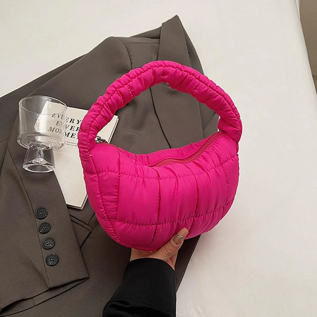 Mini Puffer Bag for Women Quilted Carryall Bag Crescent Wristlet Handbag Puffy Purse Bubble Bag Lightweight Puff Bag