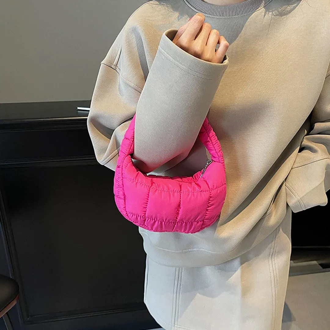 Mini Puffer Bag for Women Quilted Carryall Bag Crescent Wristlet Handbag Puffy Purse Bubble Bag Lightweight Puff Bag