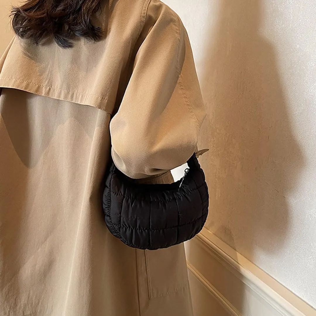 Mini Puffer Bag for Women Quilted Carryall Bag Crescent Wristlet Handbag Puffy Purse Bubble Bag Lightweight Puff Bag