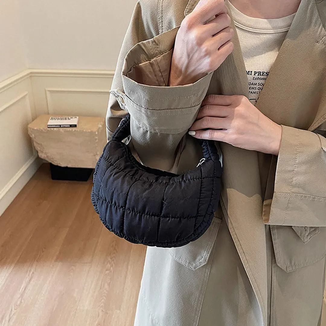 Mini Puffer Bag for Women Quilted Carryall Bag Crescent Wristlet Handbag Puffy Purse Bubble Bag Lightweight Puff Bag