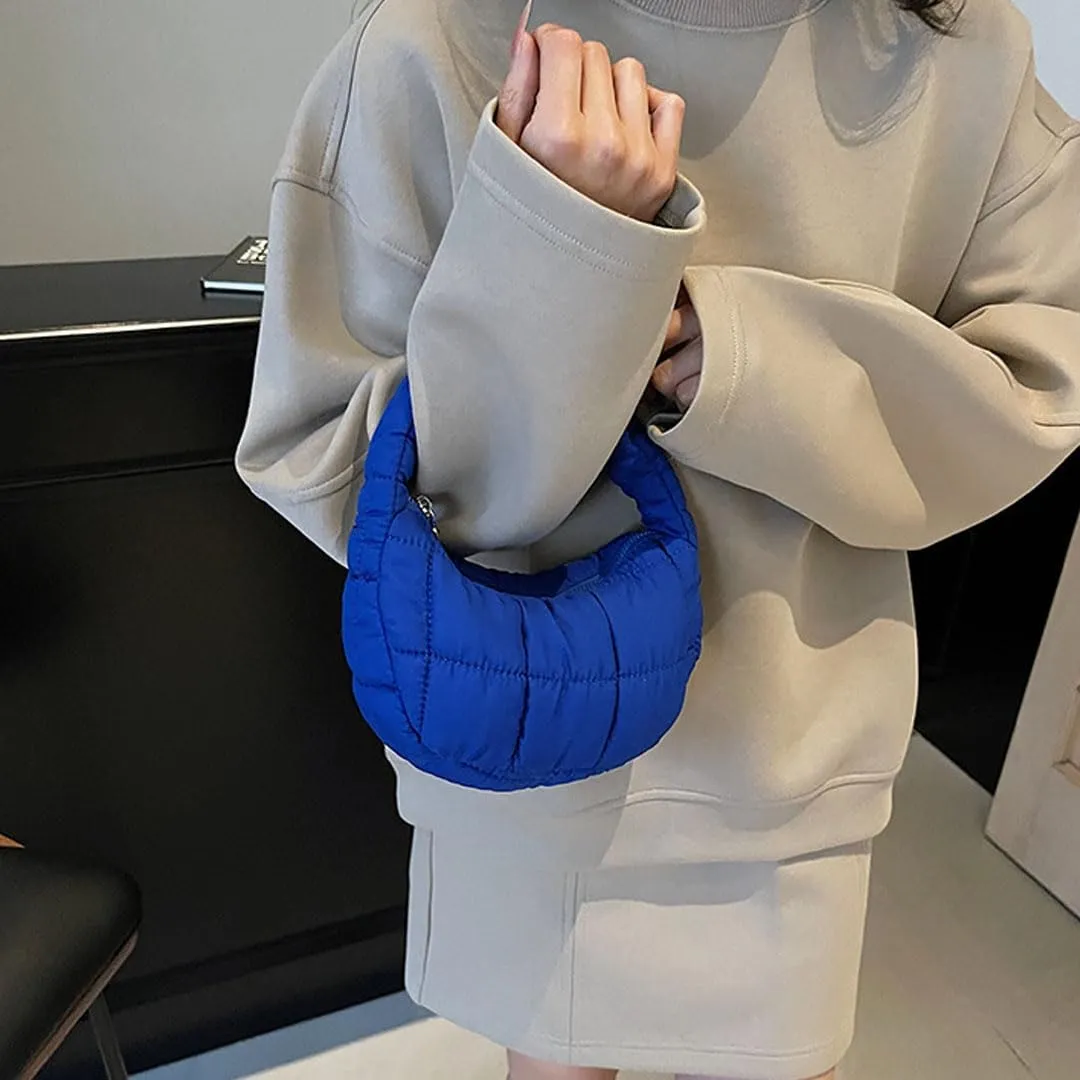 Mini Puffer Bag for Women Quilted Carryall Bag Crescent Wristlet Handbag Puffy Purse Bubble Bag Lightweight Puff Bag