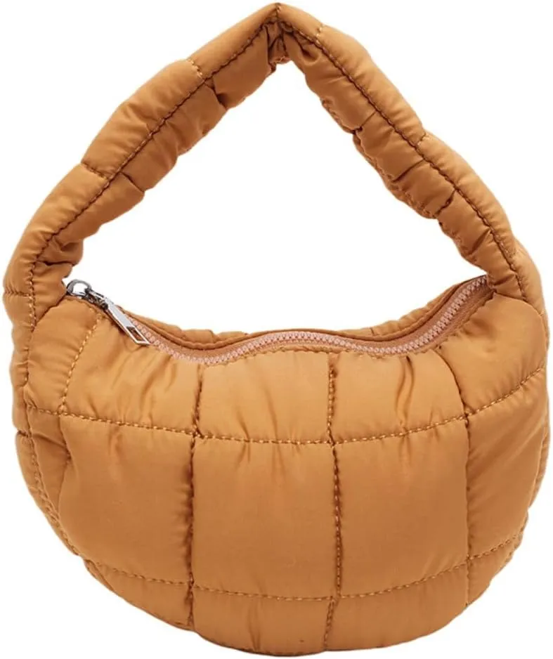 Mini Puffer Bag for Women Quilted Carryall Bag Crescent Wristlet Handbag Puffy Purse Bubble Bag Lightweight Puff Bag