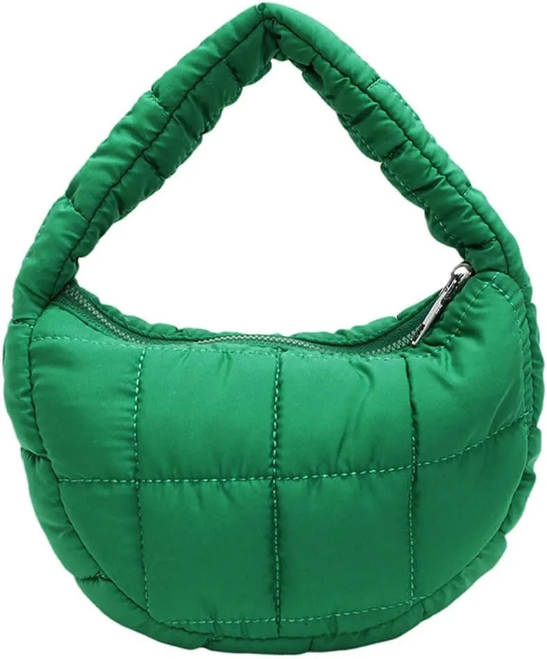 Mini Puffer Bag for Women Quilted Carryall Bag Crescent Wristlet Handbag Puffy Purse Bubble Bag Lightweight Puff Bag
