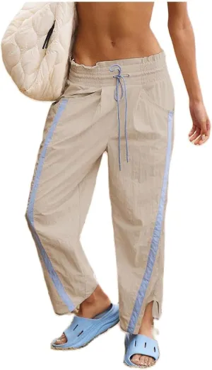 Miqil Women Y2K Striped Sweatpants Loose Wide Leg Drawstring Side Stripe Track Pants Elastic Waist Baggy Joggers