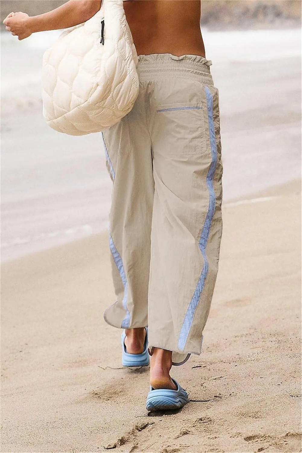 Miqil Women Y2K Striped Sweatpants Loose Wide Leg Drawstring Side Stripe Track Pants Elastic Waist Baggy Joggers
