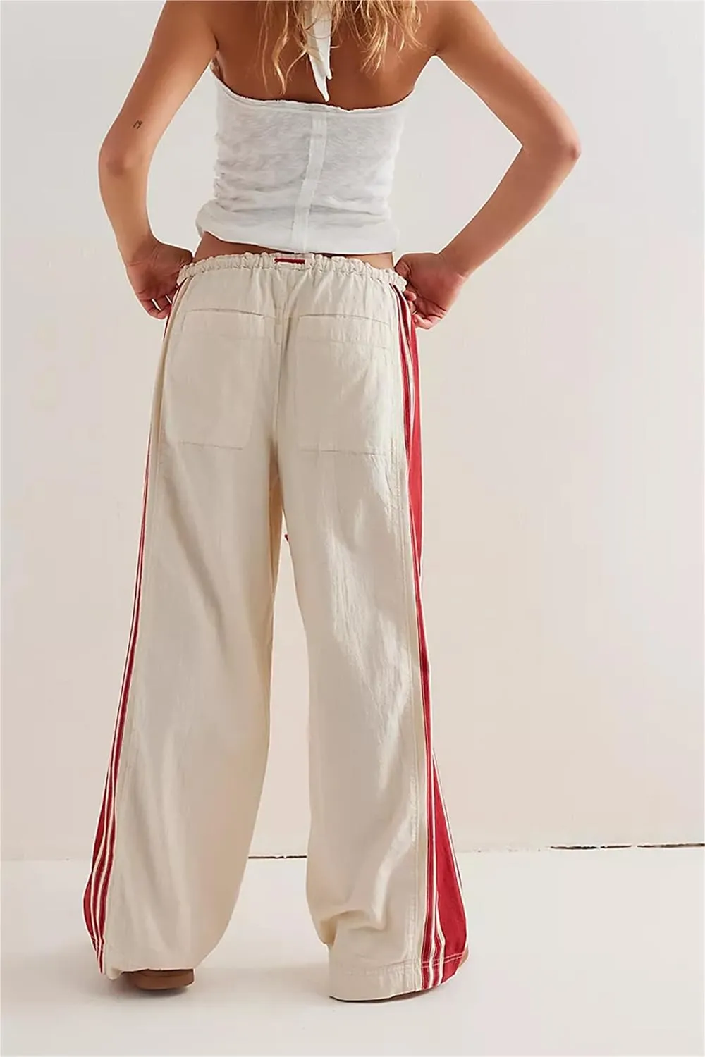 Miqil Women Y2K Striped Sweatpants Loose Wide Leg Drawstring Side Stripe Track Pants Elastic Waist Baggy Joggers