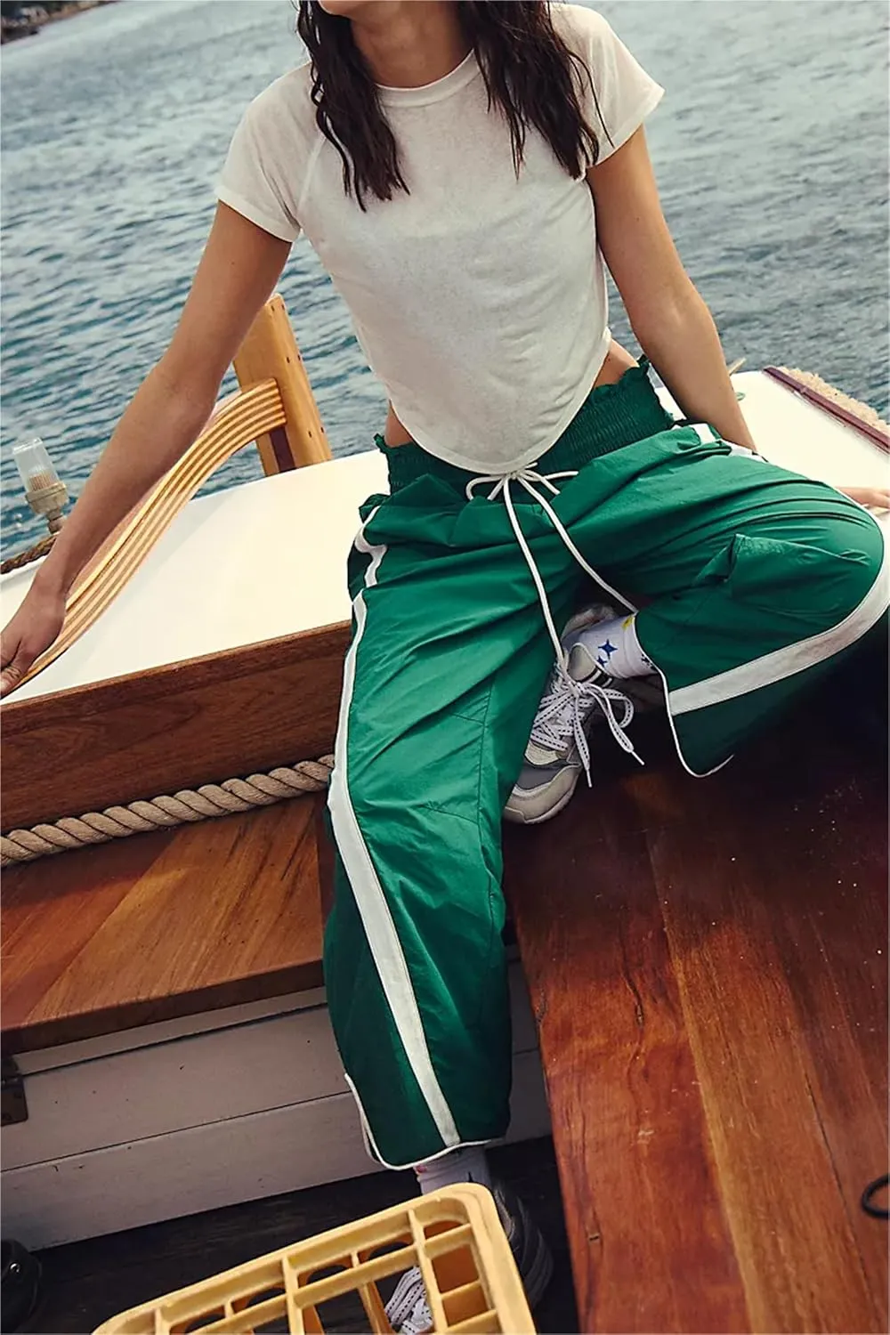 Miqil Women Y2K Striped Sweatpants Loose Wide Leg Drawstring Side Stripe Track Pants Elastic Waist Baggy Joggers