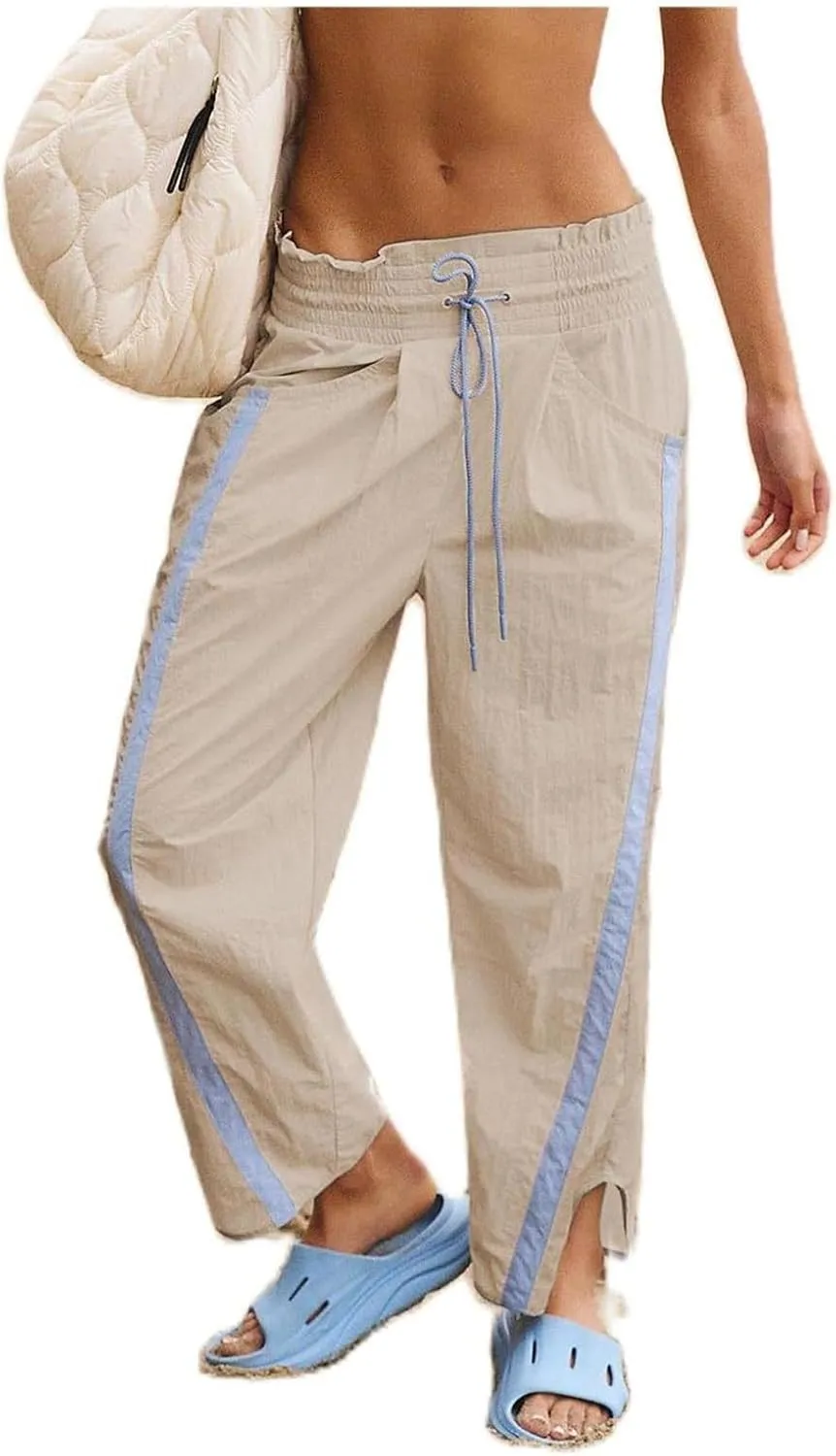 Miqil Women Y2K Striped Sweatpants Loose Wide Leg Drawstring Side Stripe Track Pants Elastic Waist Baggy Joggers
