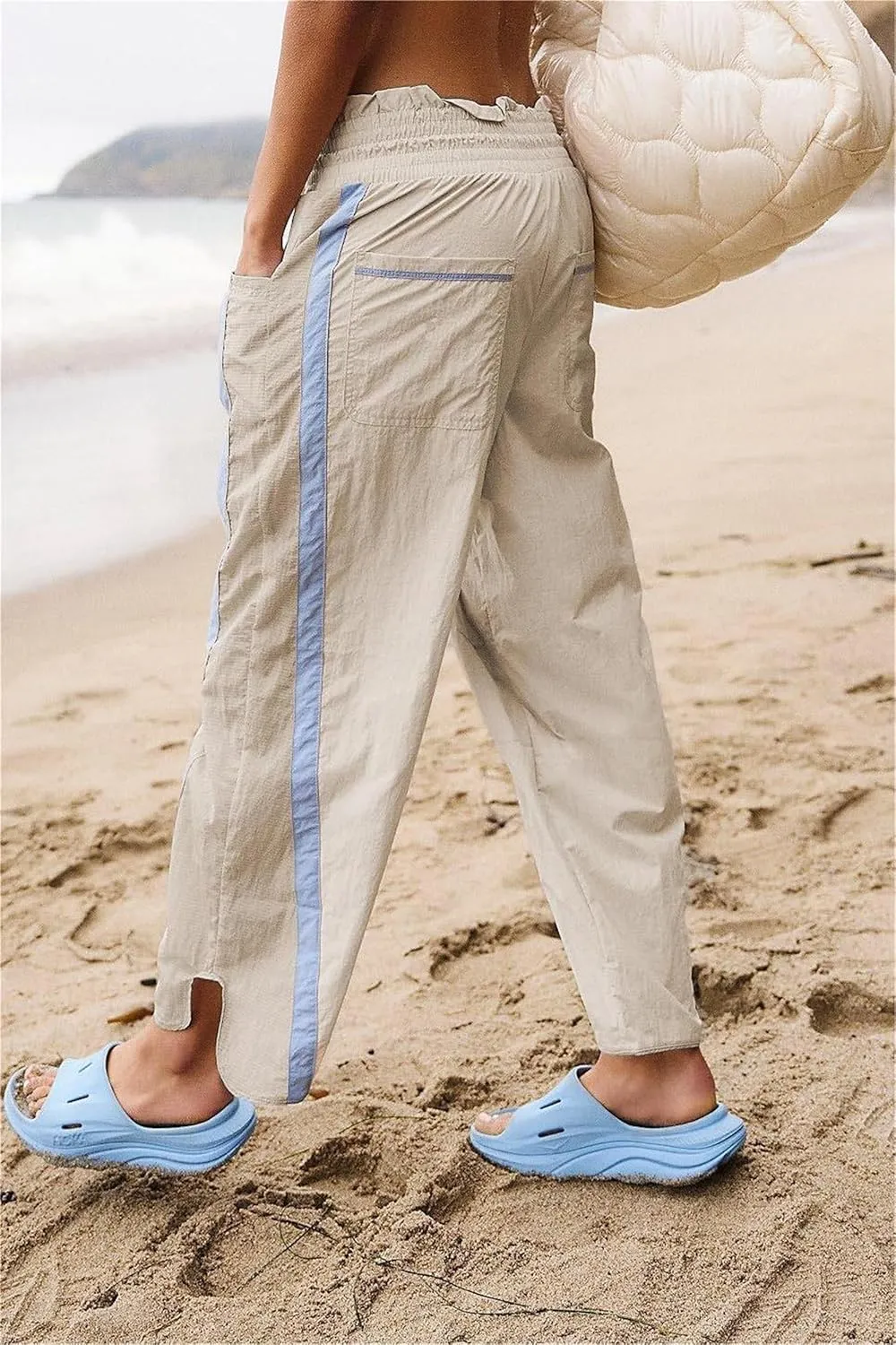 Miqil Women Y2K Striped Sweatpants Loose Wide Leg Drawstring Side Stripe Track Pants Elastic Waist Baggy Joggers