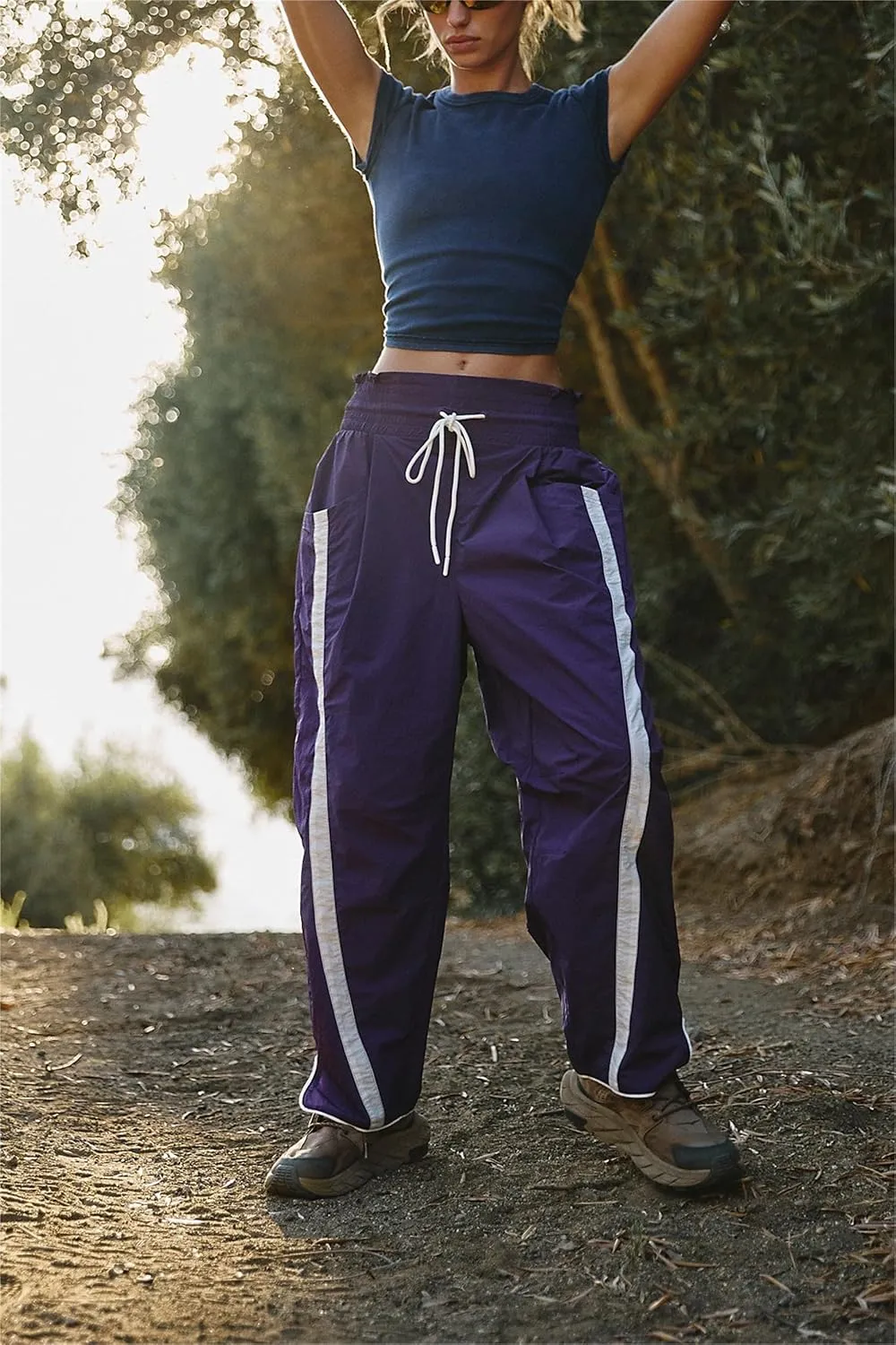 Miqil Women Y2K Striped Sweatpants Loose Wide Leg Drawstring Side Stripe Track Pants Elastic Waist Baggy Joggers