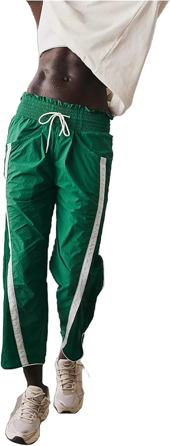 Miqil Women Y2K Striped Sweatpants Loose Wide Leg Drawstring Side Stripe Track Pants Elastic Waist Baggy Joggers