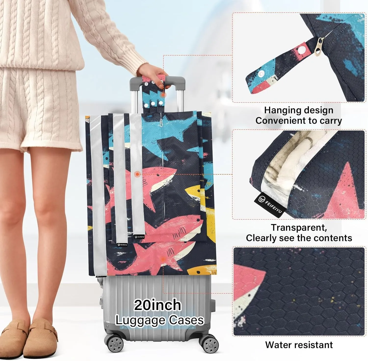 Nature fish sea Pirate Style 3 Set Travel Packing Cubes For Suitcases, Foldable, Garment Bag Closet Storage, Luggage Space Saver, Luggages Management Personnel