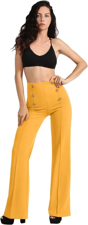 NE PEOPLE Womens High Waist Sailor Bell Bottom Long Pants Made in USA S-3XL