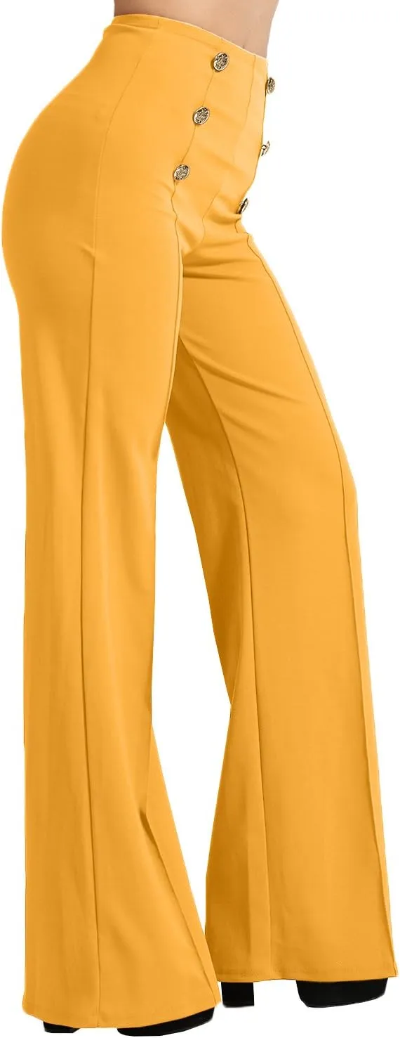 NE PEOPLE Womens High Waist Sailor Bell Bottom Long Pants Made in USA S-3XL