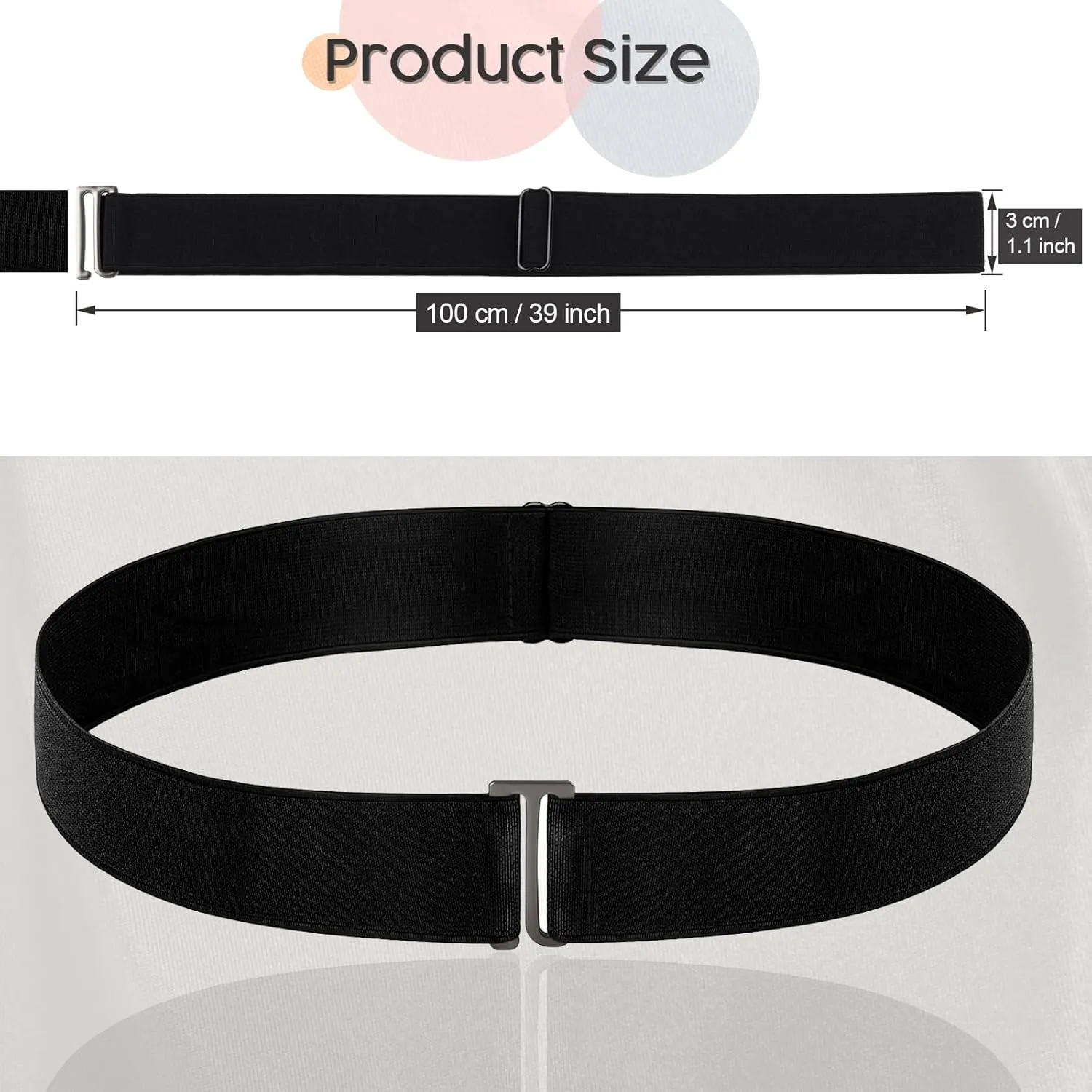No Show Invisible Elastic Belt for Women Men, Elastic Web Strap Waist Stretch Belt with Flat Buckle