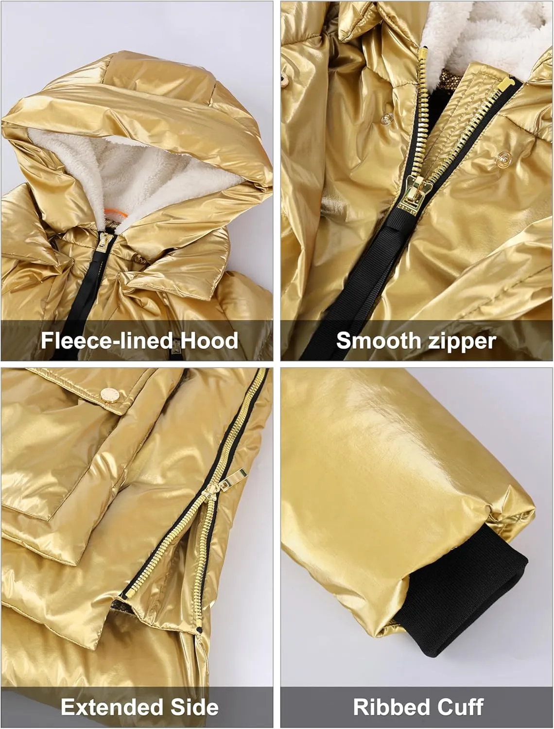 Orolay Women's Metallic Down Jacket Short Cropped Puffer Jacket Full-zip Water-resistant Outerwear with Fleece-lined Hood