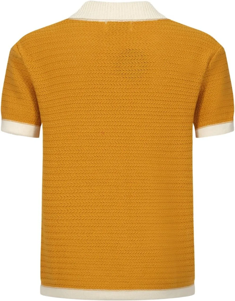 OXKNIT Mens Knit Polo Shirts Vintage Short Sleeve Golf Shirts Textured Retro Poloshirt White V-Neck