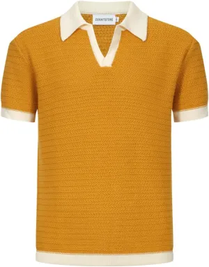 OXKNIT Mens Knit Polo Shirts Vintage Short Sleeve Golf Shirts Textured Retro Poloshirt White V-Neck