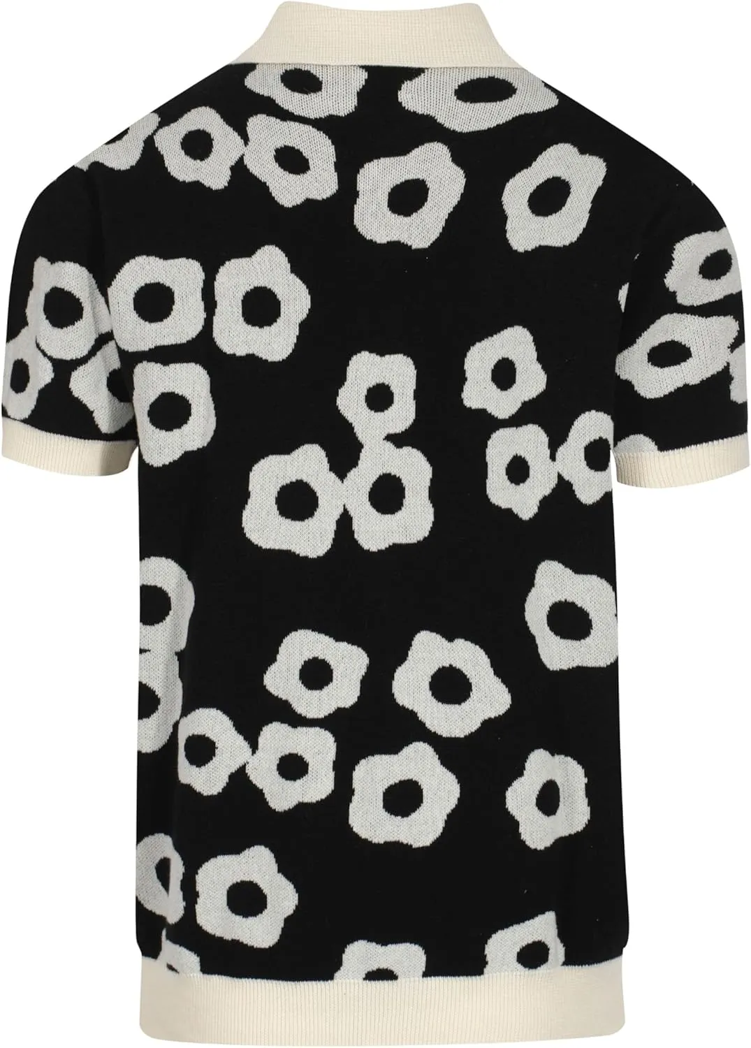 OXKNIT Mens Vintage Polo Shirts Casual Flower Pattern Knit Golf Polo Shirts Short Sleeve Jacquard Design