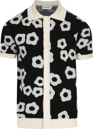 OXKNIT Mens Vintage Polo Shirts Casual Flower Pattern Knit Golf Polo Shirts Short Sleeve Jacquard Design