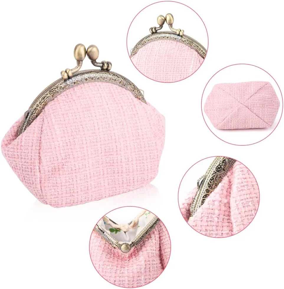 Oyachic Plaid Tweed Coin Purses,Change Pouch Kiss Lock,Clasp Wallet,Canvas Clutch Bag,Women Girls Key Holder