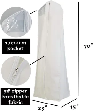 Pack of 3 X Large White Non Woven Bridal Wedding Gown Dress Garment Bag, Full Length Dress Bags with 15" Gusset