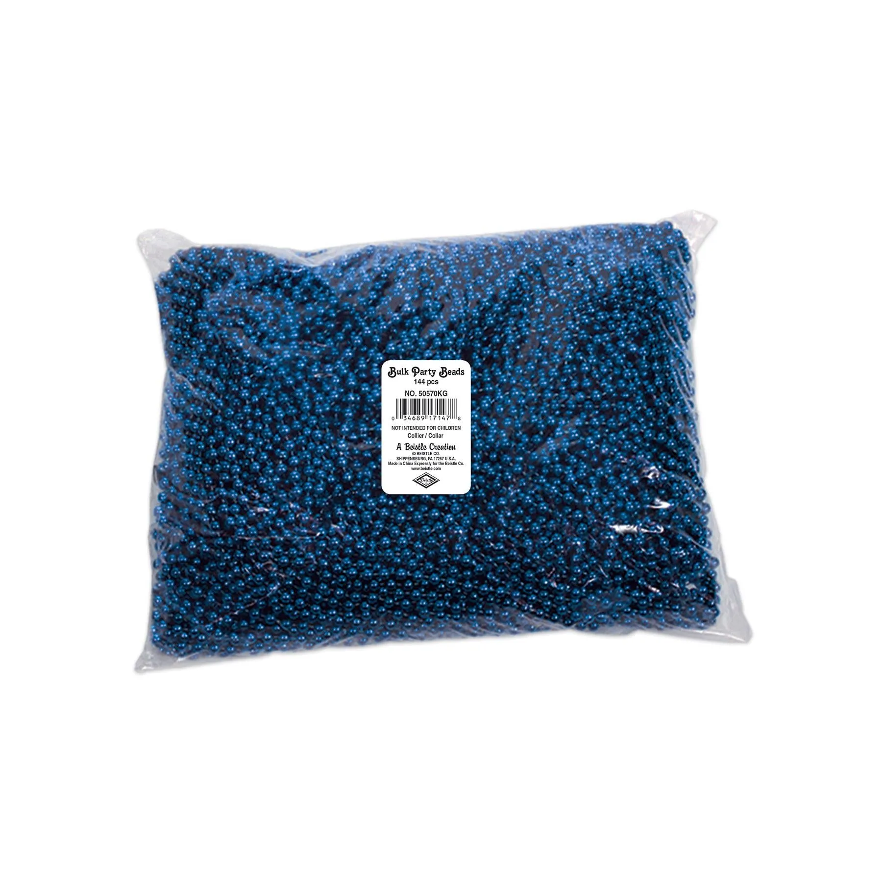 Party Bead Necklaces - Small Round - blue