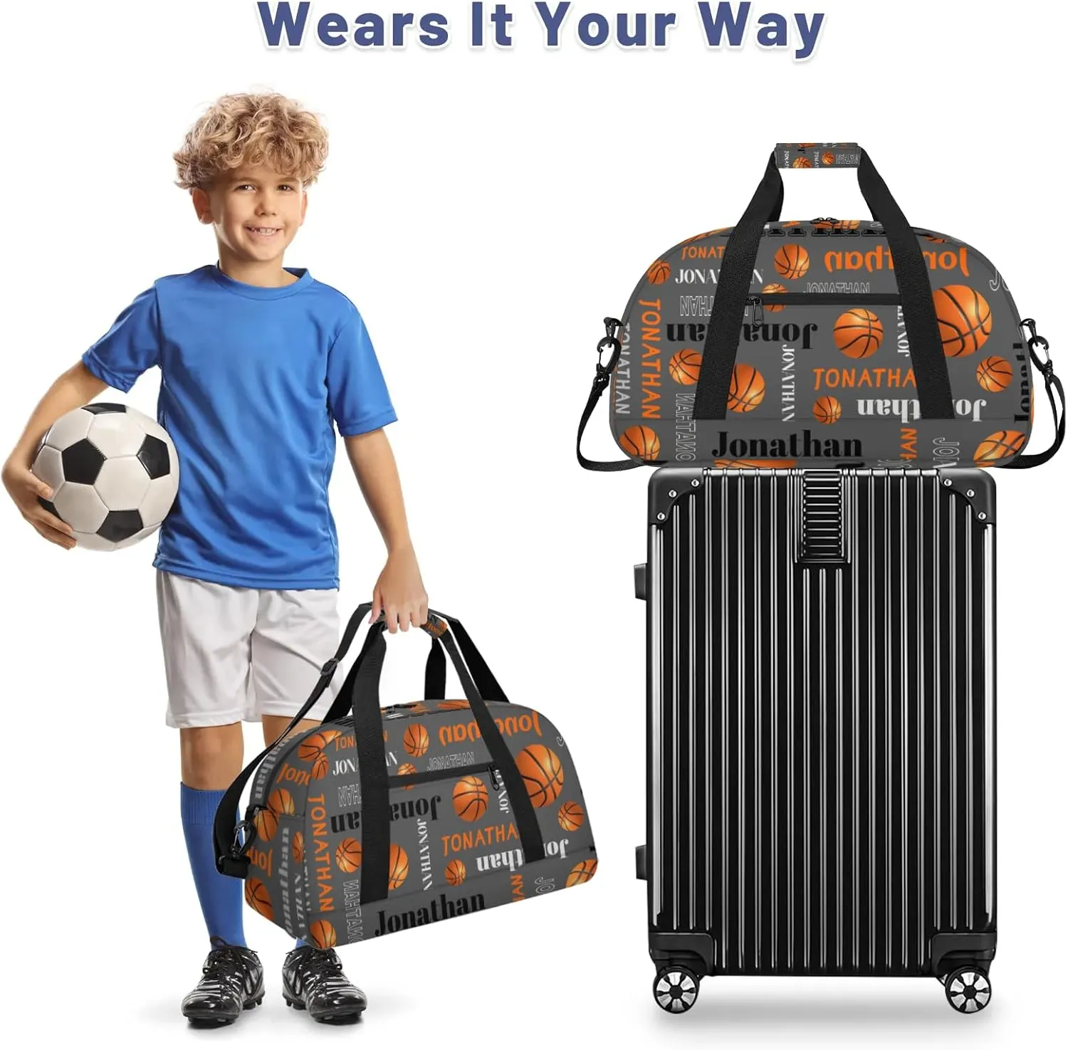 Personalized Duffle Bag - Custom Name Kids Sports Bag, Sleepover Bags for Girls, Lightweight Toddler Boys Overnight Bag for Weekender Travel Cheer Dance Ball Game, Basketball Text