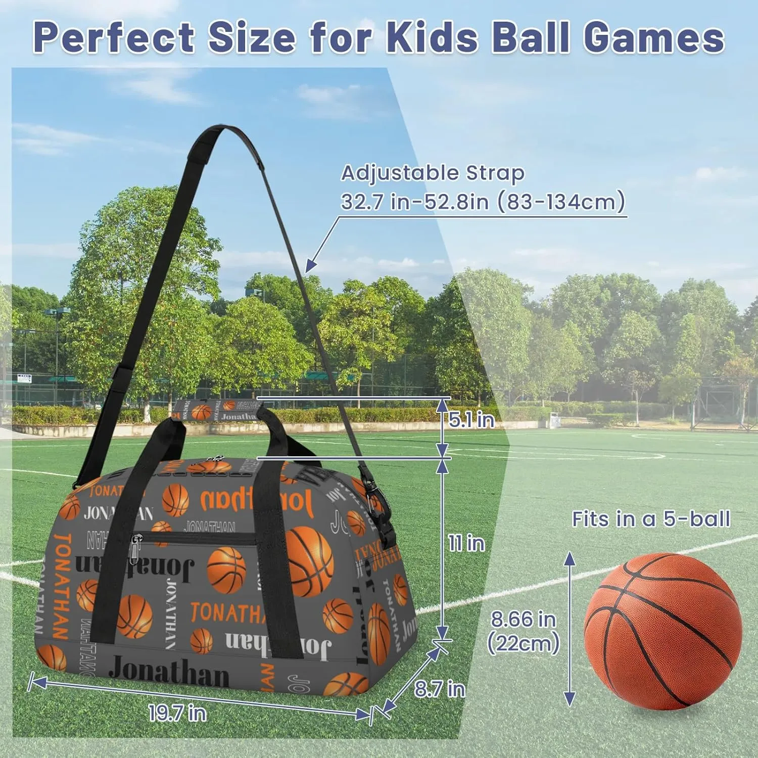 Personalized Duffle Bag - Custom Name Kids Sports Bag, Sleepover Bags for Girls, Lightweight Toddler Boys Overnight Bag for Weekender Travel Cheer Dance Ball Game, Basketball Text