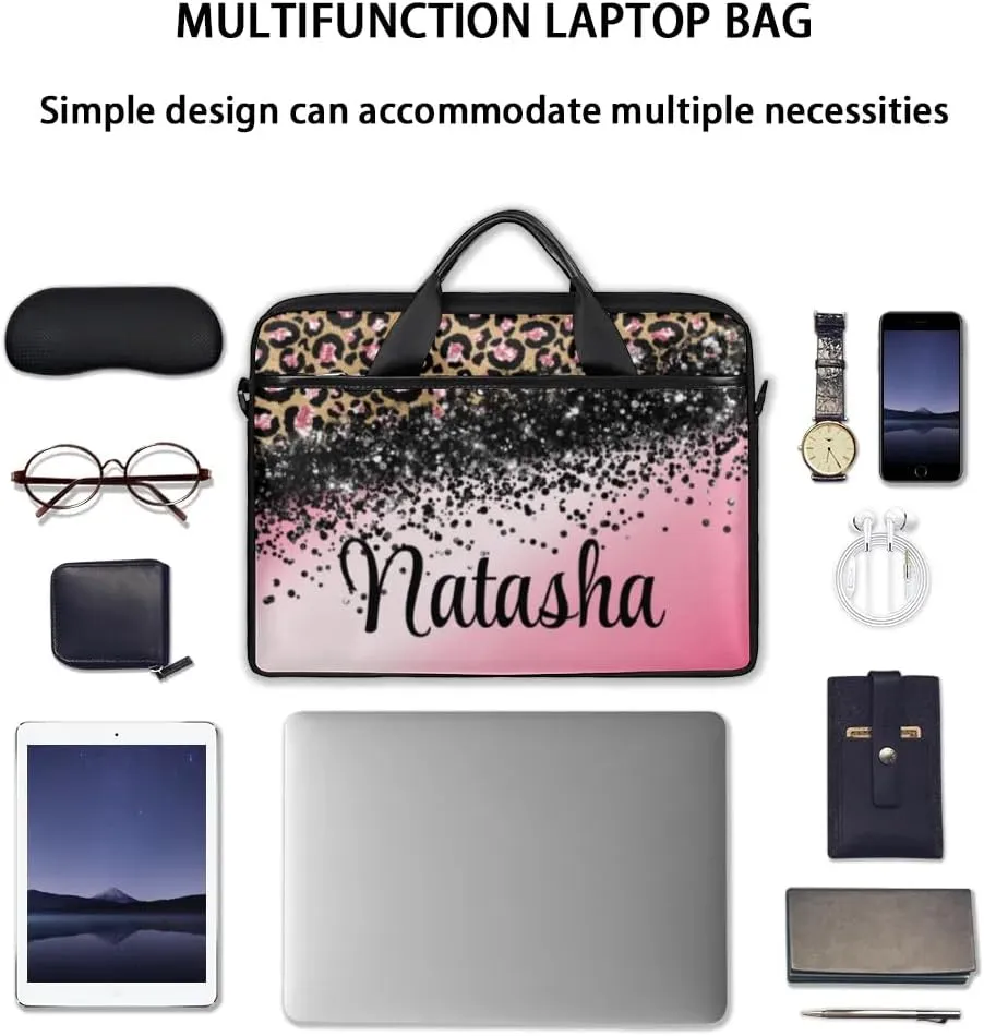 Personalized Laptop Bag Case Briefcases Shoulder Bag for Women, Custom Computer Cases for Laptops Hot Pink Flower