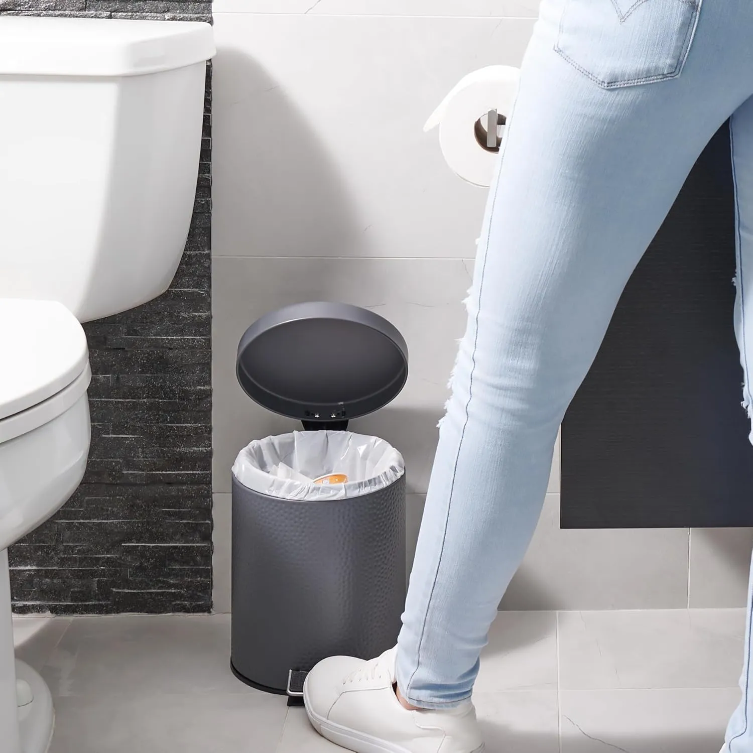 Plasticplace Trash Bags | Compatible with Simplehuman (x) Code C | (100 Count)White Drawstring Garbage Liners 2.6-3.2 Gallon / 10-12 Liter  14.75" x 20"
