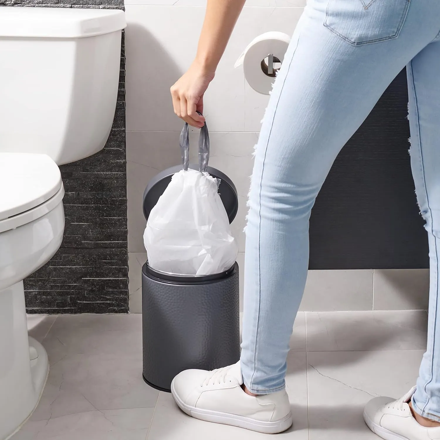 Plasticplace Trash Bags | Compatible with Simplehuman (x) Code C | (100 Count)White Drawstring Garbage Liners 2.6-3.2 Gallon / 10-12 Liter  14.75" x 20"