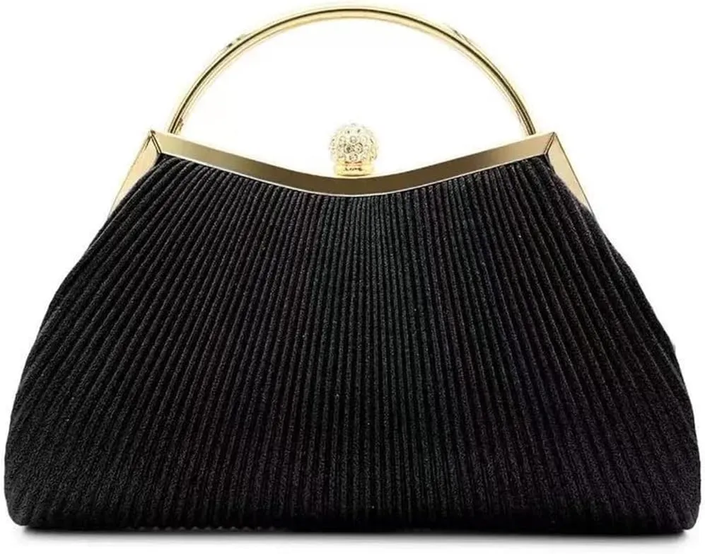 Pleated Evening Handbag Women Top Handle Clutch Wedding Dressed Clip Bag Diamond Party Purse